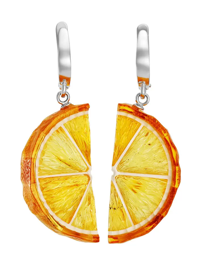 картинка Очаровательные серьги «Апельсин» из натурального янтаря и серебра в онлайн магазине