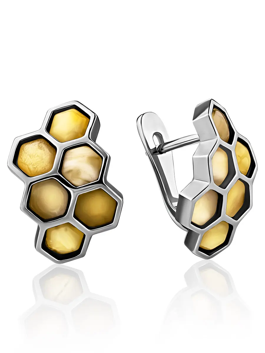 картинка Небольшие серьги «Винни Пух» из серебра с натуральным медовым янтарём в онлайн магазине
