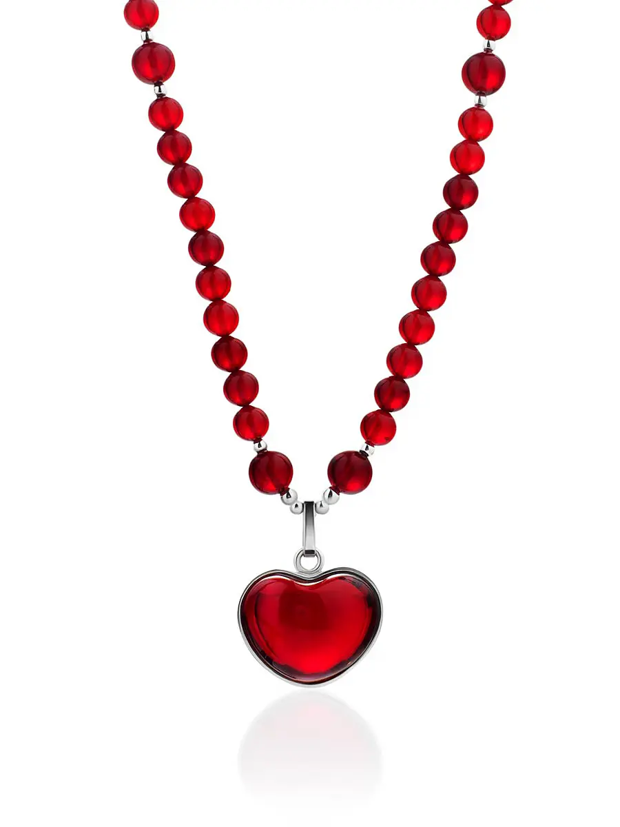 картинка Роскошное ожерелье из янтаря красного цвета «Сердце» в онлайн магазине