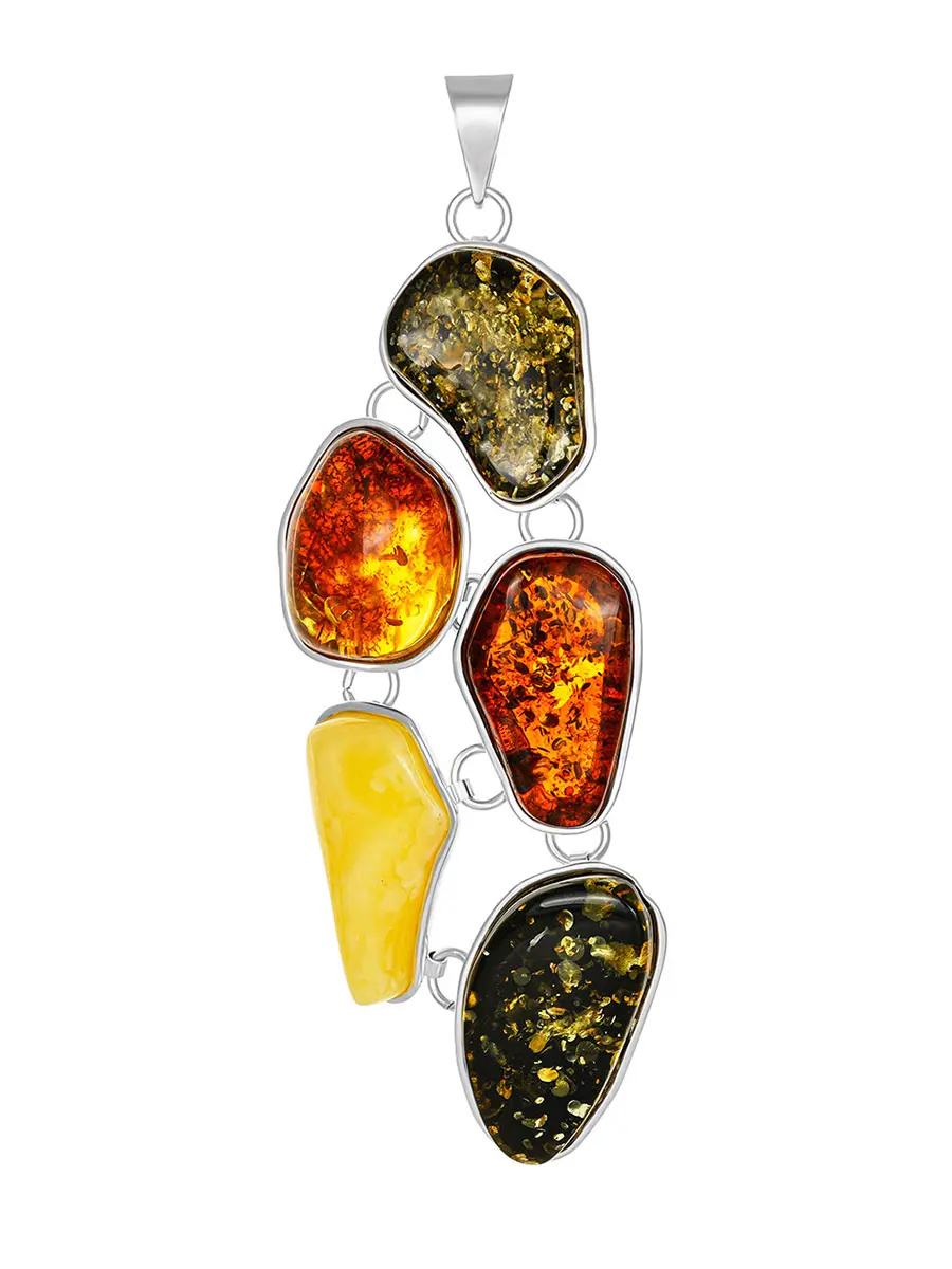 картинка Крупный Кулон из натурального янтаря разных оттенков Bella Terra в онлайн магазине