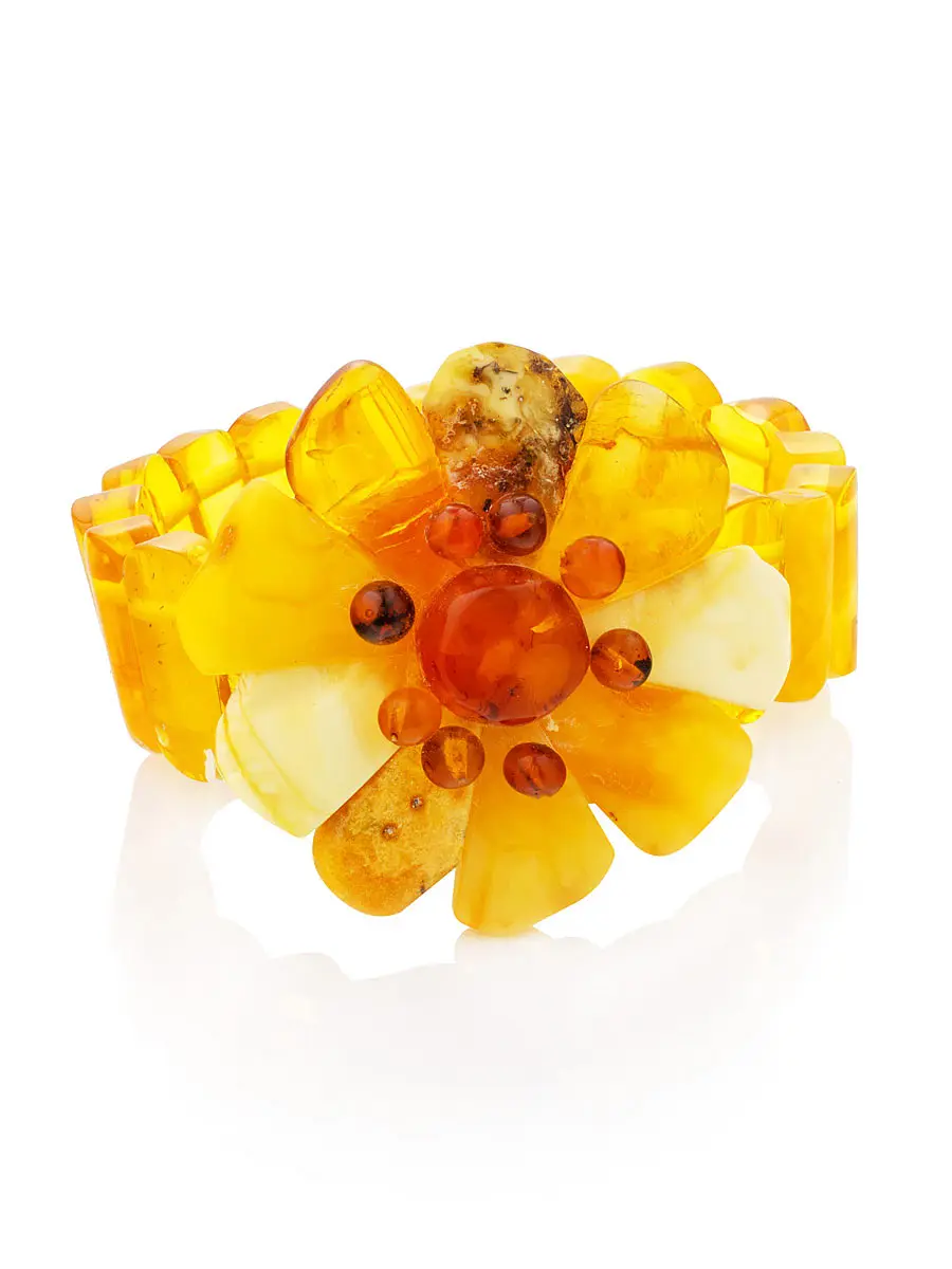 картинка Браслет из натурального янтаря, декорированный цветком «Шиповник» в онлайн магазине