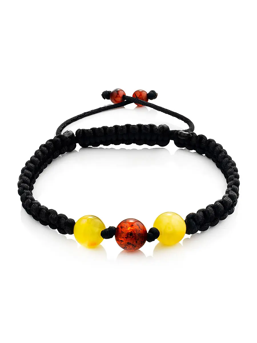 картинка Стильный плетёный браслет из натурального янтаря «Шамбала» в онлайн магазине