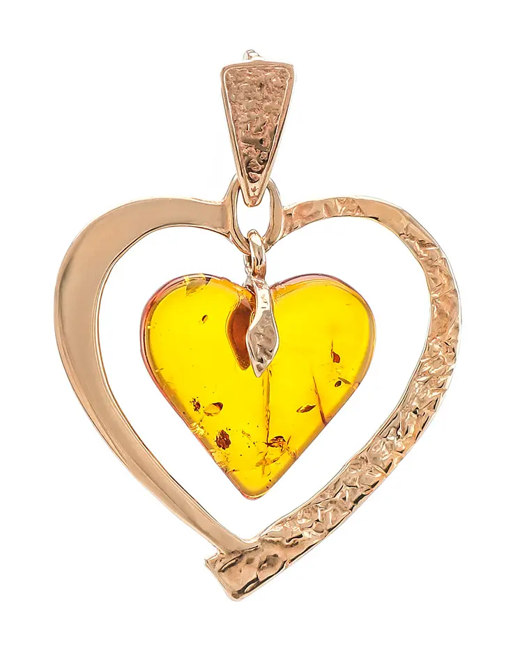 картинка Эффектный золотой кулон с натуральным балтийским янтарём «Сердце» в онлайн магазине
