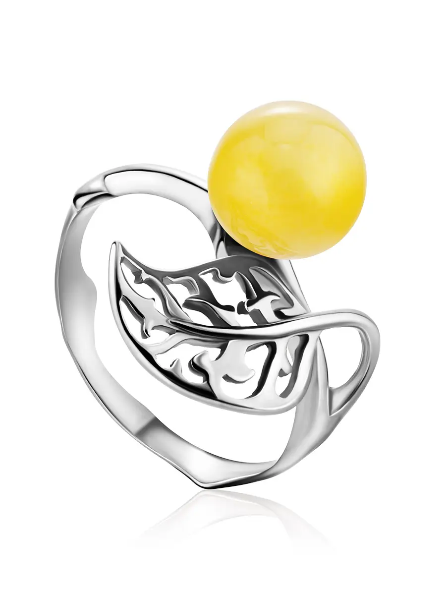 картинка Ажурное кольцо «Флорина» с нежно-медовым янтарём в онлайн магазине