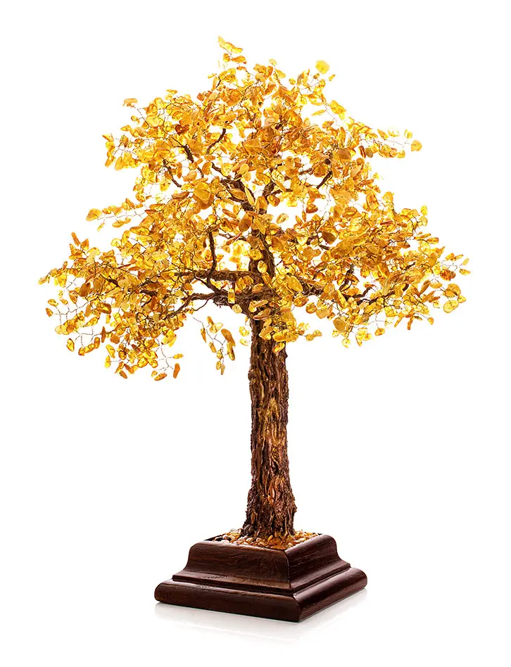 картинка Красивое дерево из натурального янтаря в деревянном кашпо в онлайн магазине
