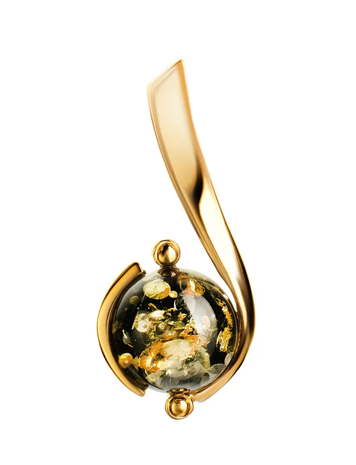 картинка Небольшая подвеска «Сфера» из золочённого серебра с зелёным янтарём в онлайн магазине