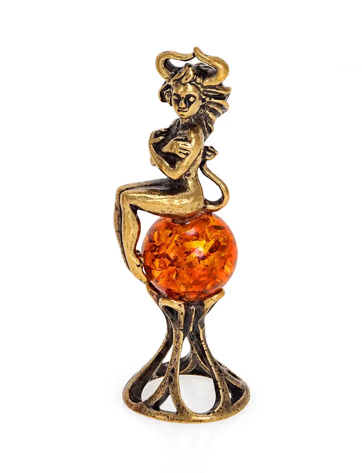 картинка «Телец». Сувенирная фигурка из латуни с натуральным янтарём в онлайн магазине