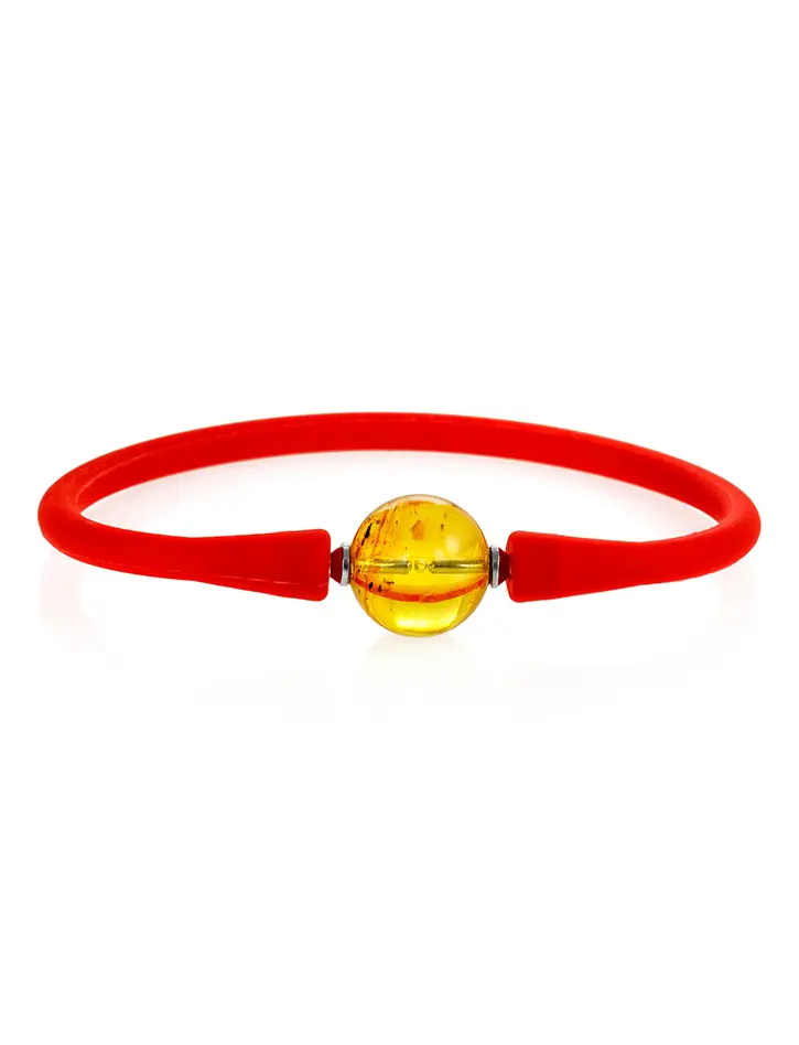 картинка Яркий красный браслет из силикона с янтарной бусиной-проставкой «Гавайи» в онлайн магазине