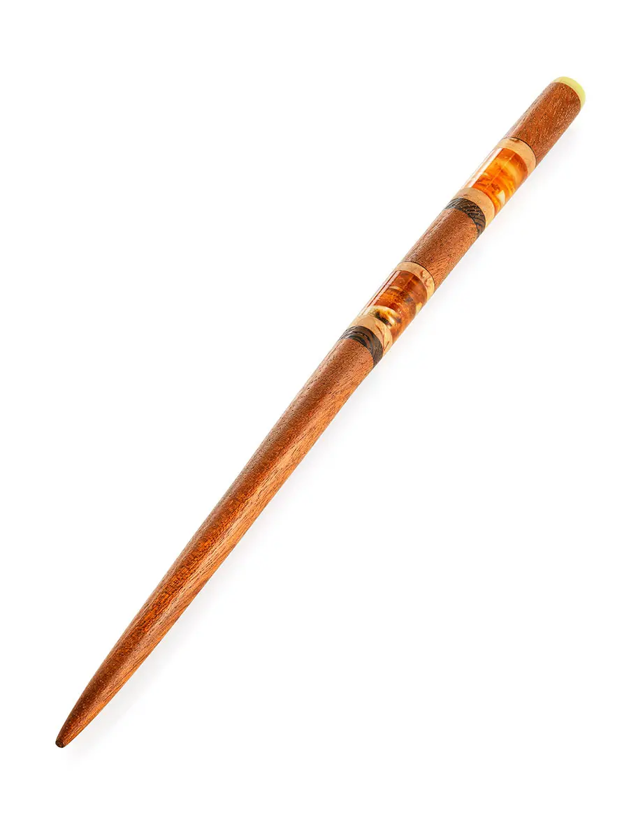 картинка Китайская заколка-палочка для волос из дерева с янтарём в онлайн магазине