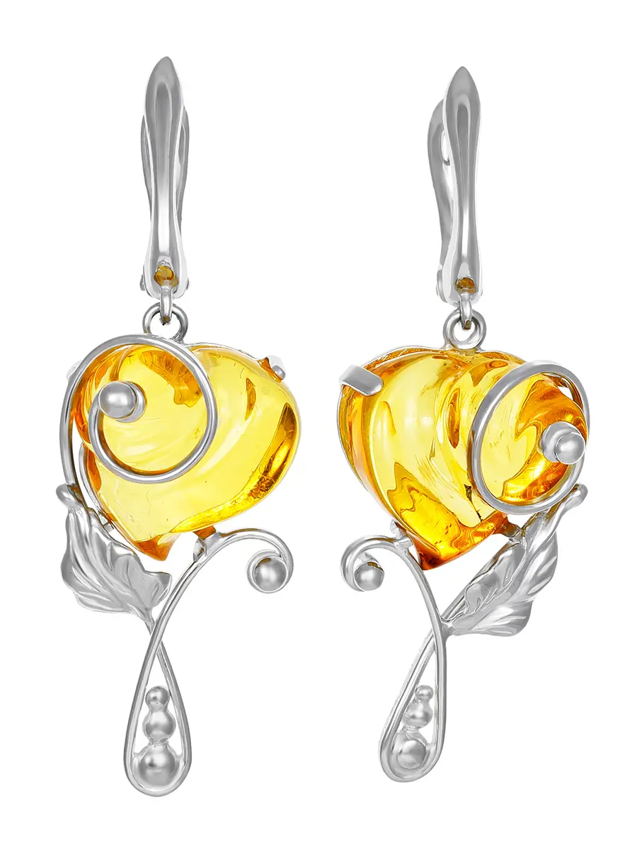 картинка Нежные красивые серьги «Венето» из серебра и янтаря лимонного цвета в онлайн магазине