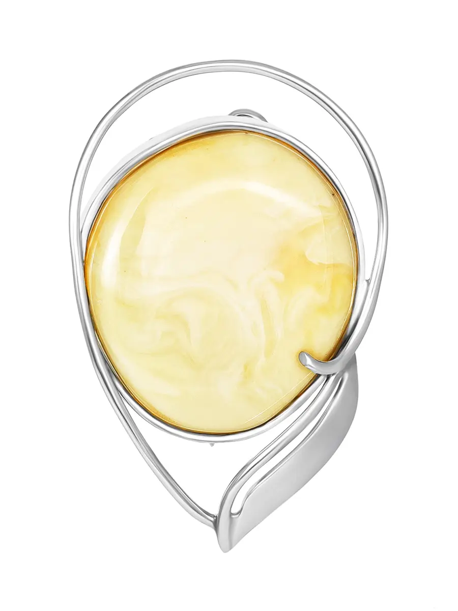 картинка Элегантная брошь «Маньяна» с королевским белым янтарём в онлайн магазине