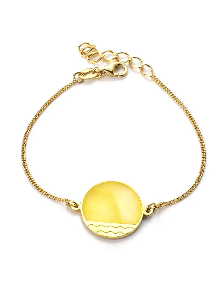 картинка Стильный позолоченный браслет «Монако» с медовым янтарём Янтарь® в онлайн магазине