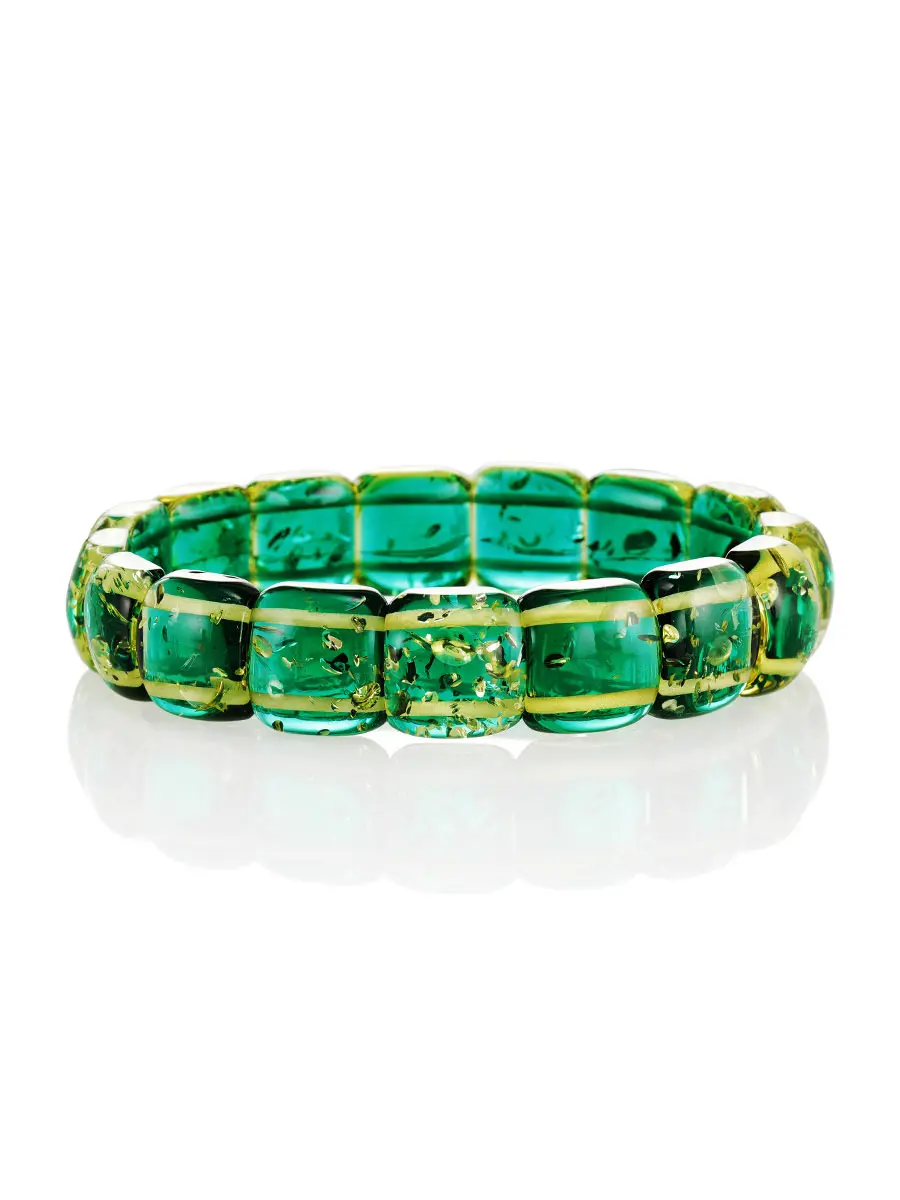 картинка Необычный яркий браслет из янтаря изумрудного цвета «Византия» в онлайн магазине