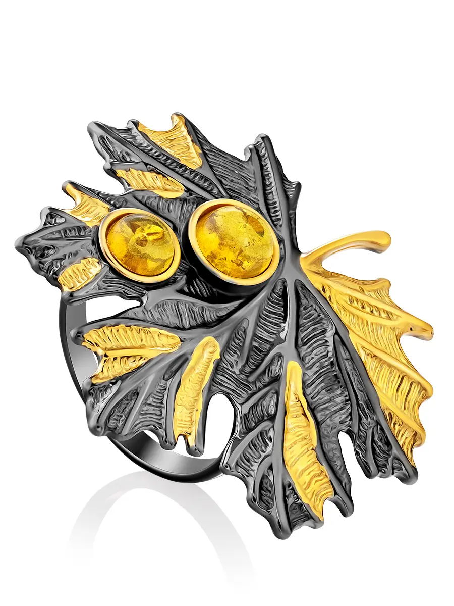 картинка Роскошное кольцо «Канада» с янтарём золотистого оттенка в онлайн магазине