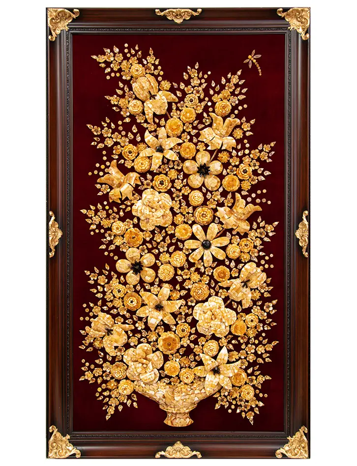 картинка Роскошное панно из натурального янтаря на бархате «Букет» в онлайн магазине