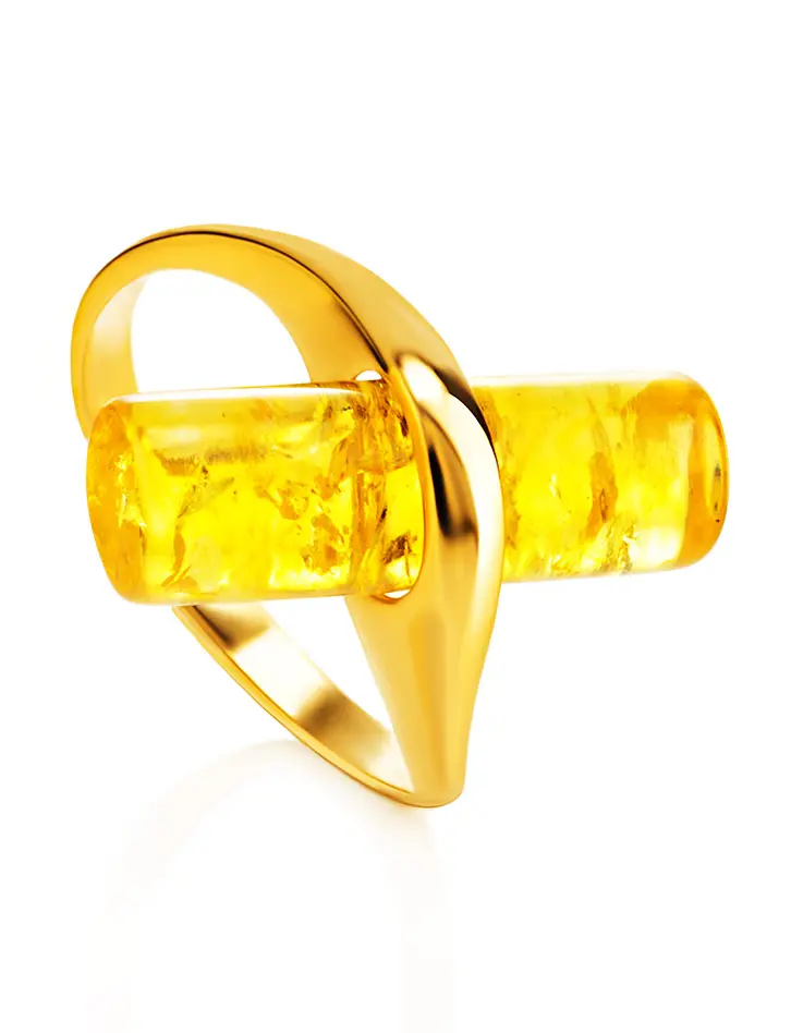 картинка Оригинальное кольцо из лимонного янтаря «Скандинавия» в онлайн магазине