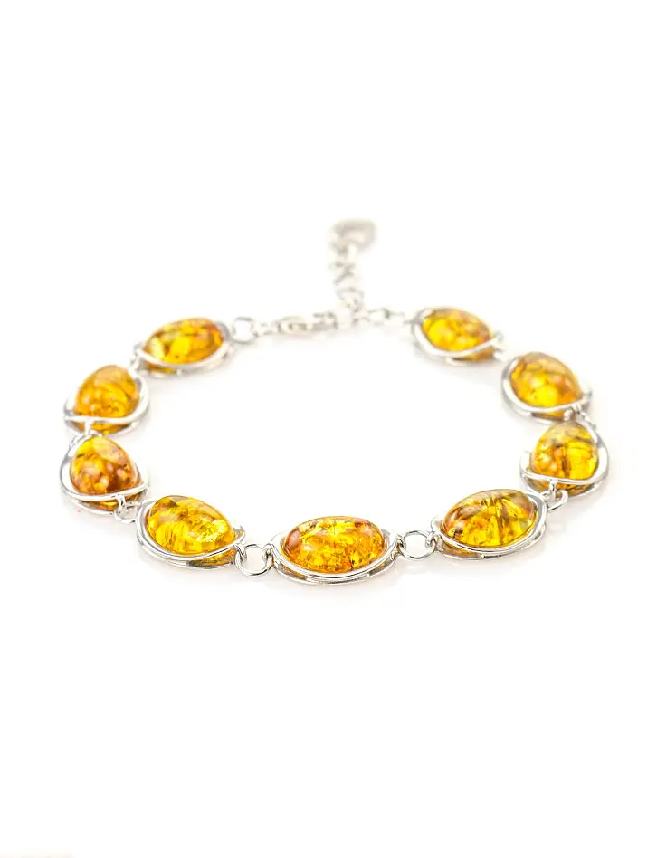 картинка Серебряный браслет «Амиго» с натуральным янтарём лимонного цвета в онлайн магазине