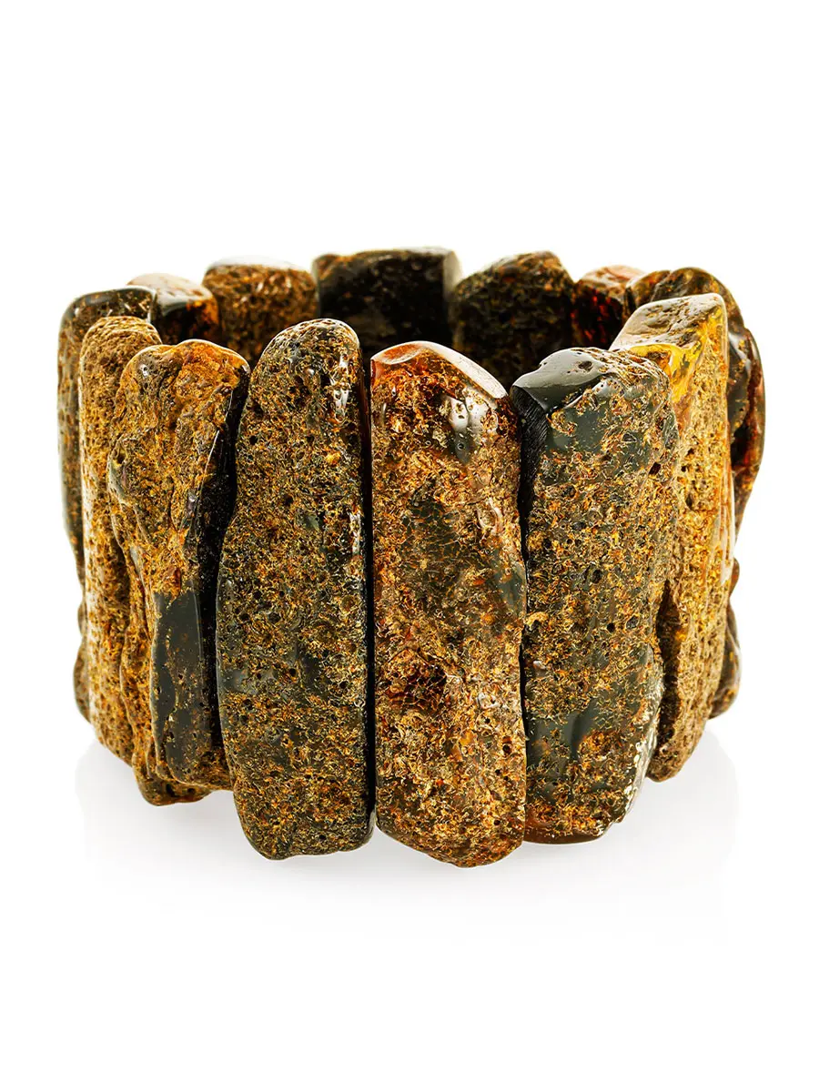 картинка Объёмный браслет «Помпеи» из натурального балтийского янтаря с дикой корочкой в онлайн магазине
