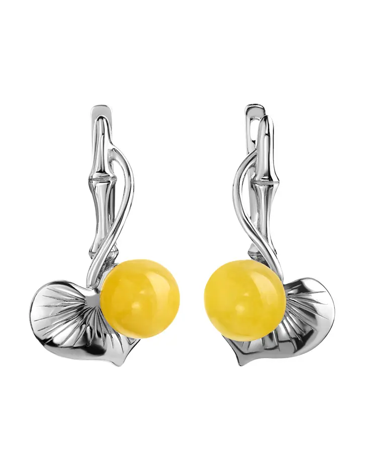 картинка Нежные серебряные серьги с натуральным медовым янтарём «Калина» в онлайн магазине