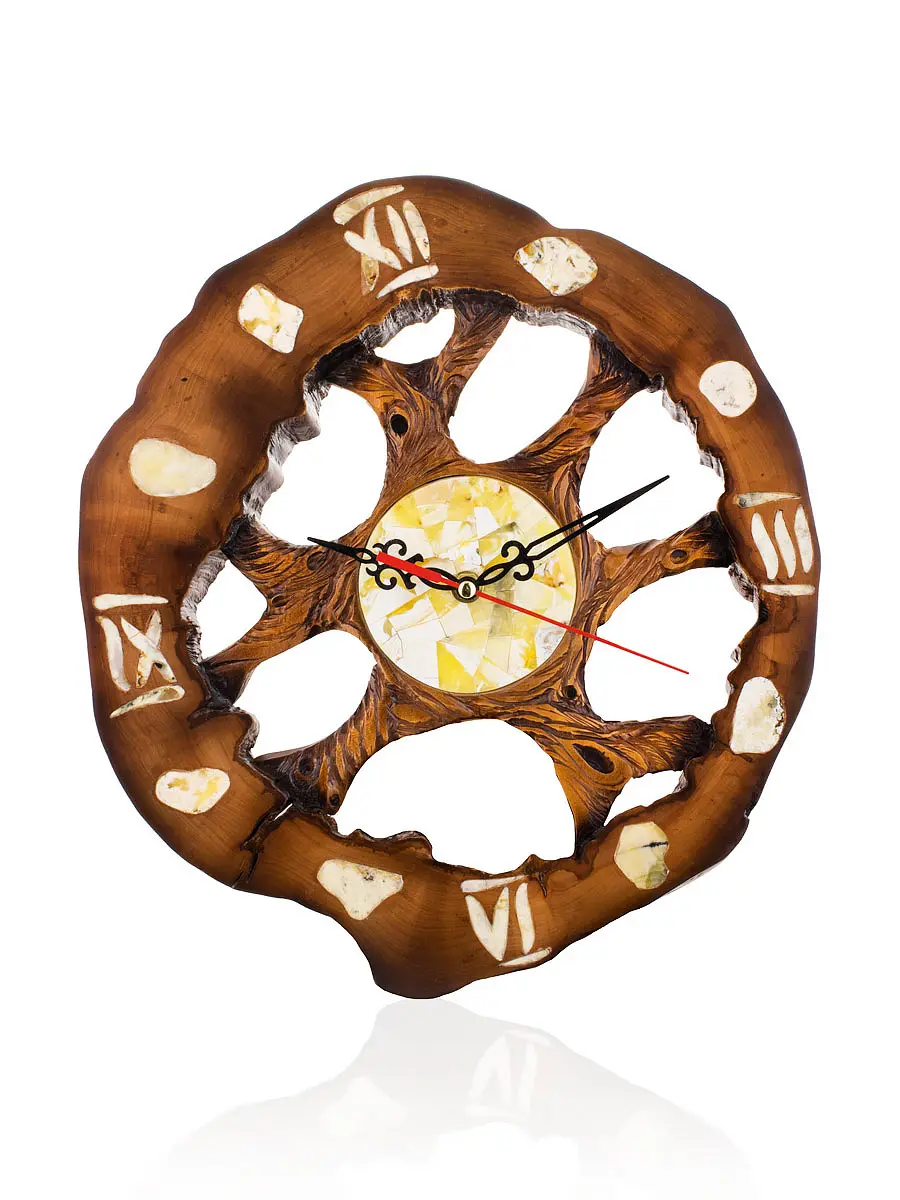 картинка Настенные часы авторской работы из дерева и янтаря в онлайн магазине