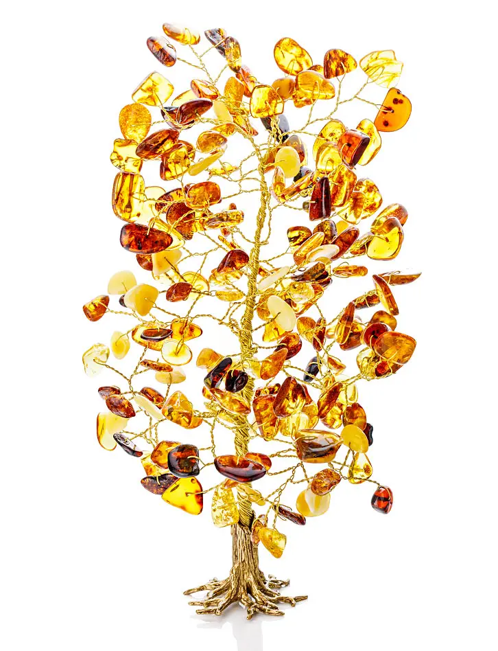 картинка Пёстрое деревце из натурального янтаря на латунной подставке в онлайн магазине