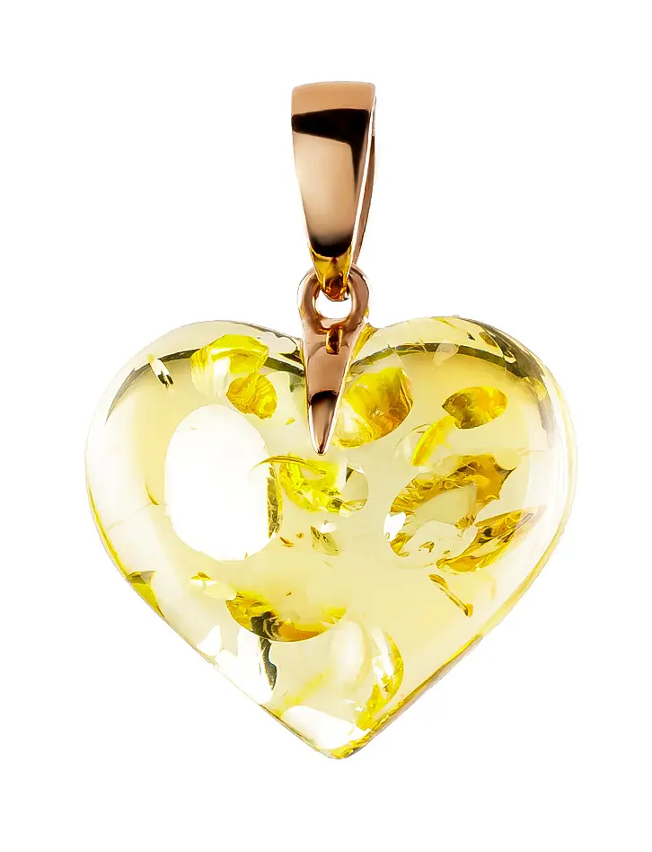 картинка Маленький кулон-сердце из натурального лимонного янтаря и золота в онлайн магазине