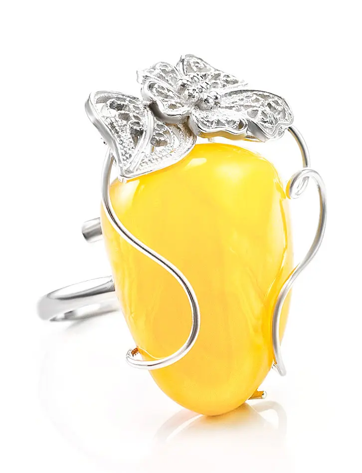 картинка Кольцо из светло-медового янтаря «Филигрань» в онлайн магазине