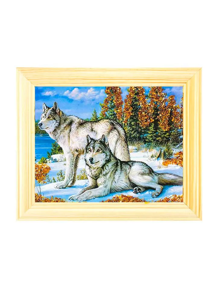 картинка Яркая картина с натуральным балтийским янтарём «Перед охотой» 15 см (В) х 17 см (Ш) в онлайн магазине
