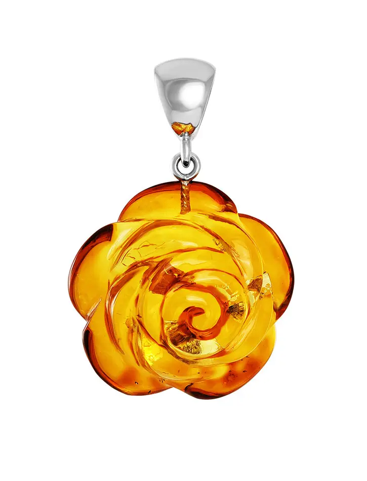 картинка Нарядная янтарная подвеска золотисто-коньячного цвета с серебром «Роза» в онлайн магазине