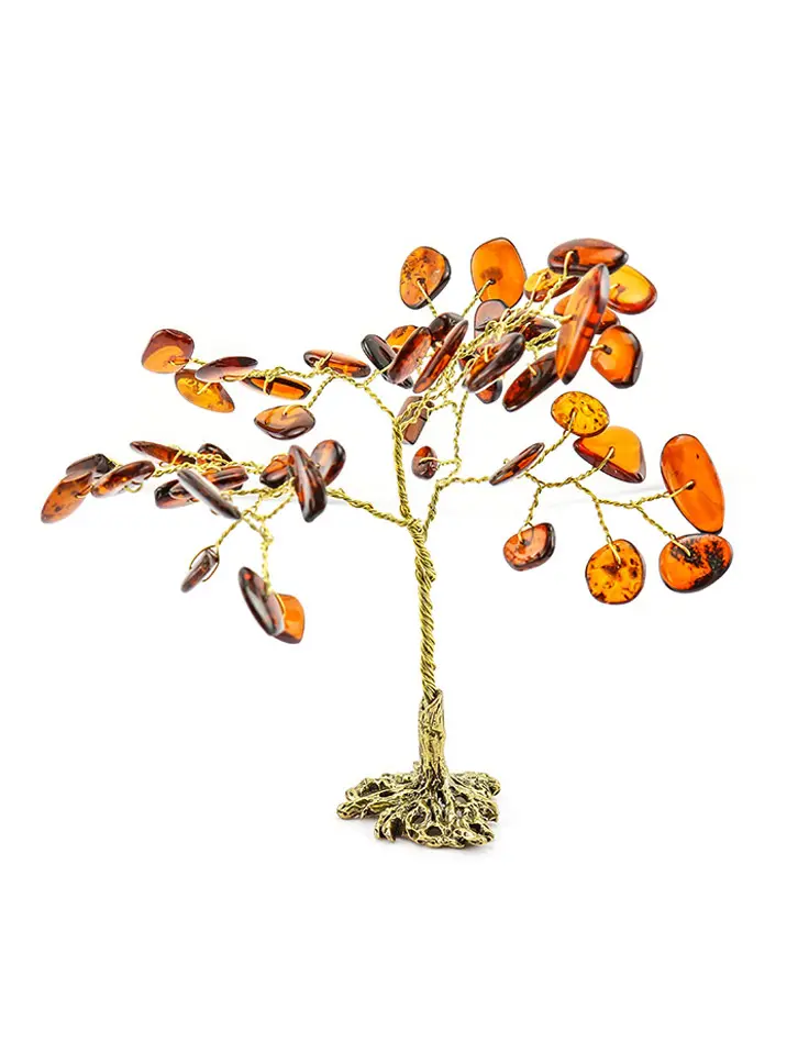 картинка Дерево из натурального янтаря коньячного цвета на латунной резной подставке в онлайн магазине