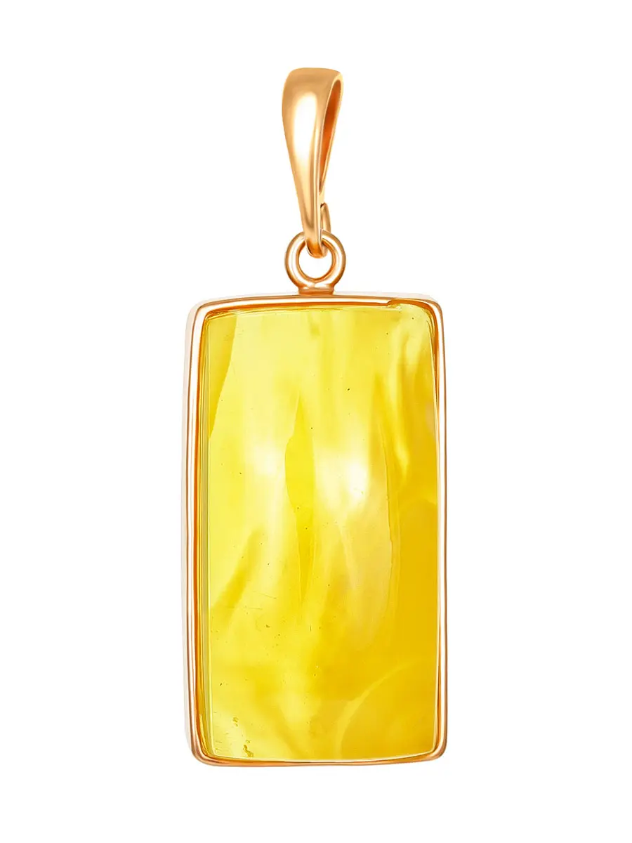 картинка Небольшой прямоугольный кулон из натурального лимонного янтаря в позолоченном серебре в онлайн магазине