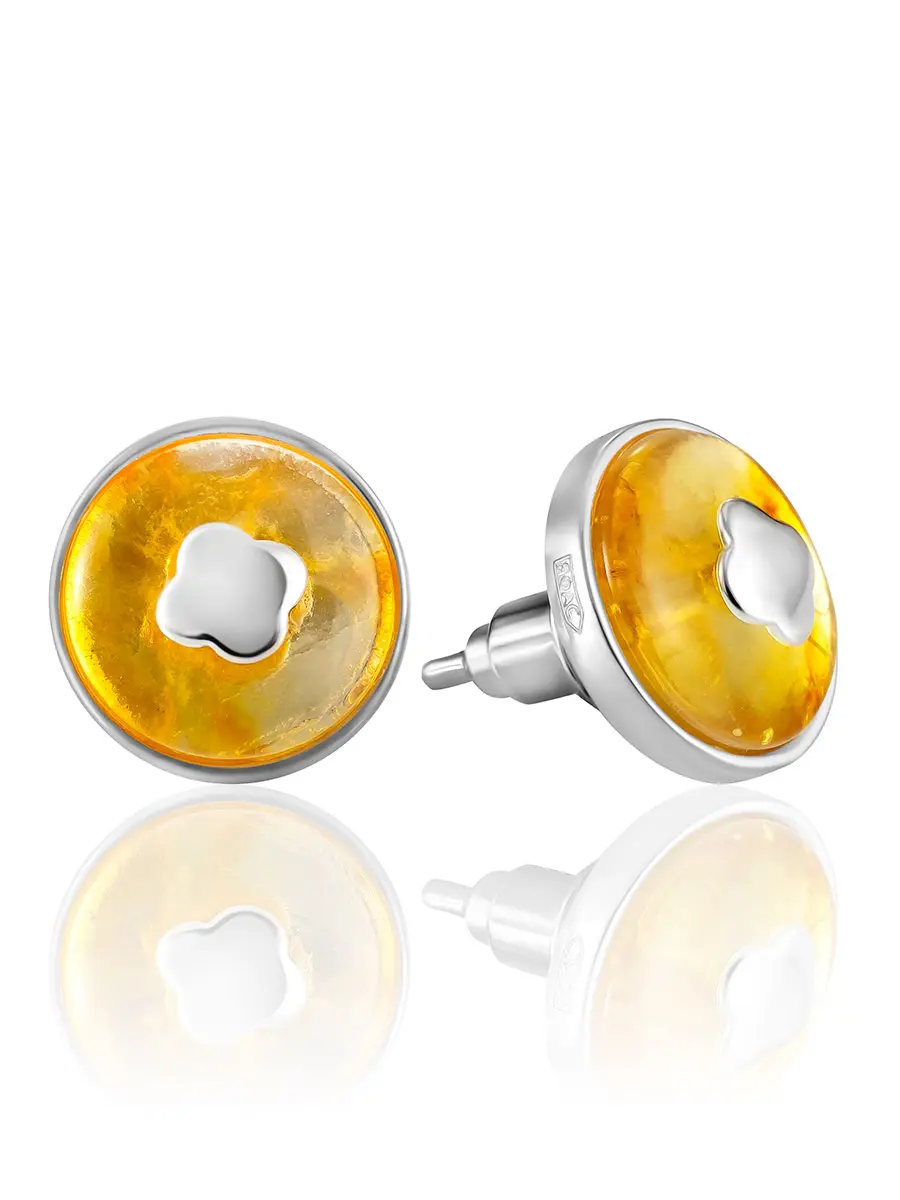 картинка Изящные серьги-гвоздики с лимонным янтарём «Монако» в онлайн магазине