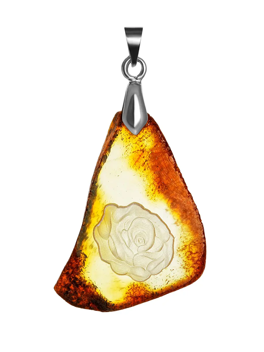 картинка Подвеска-резьба из натурального янтаря  «Солнечная роза» в онлайн магазине