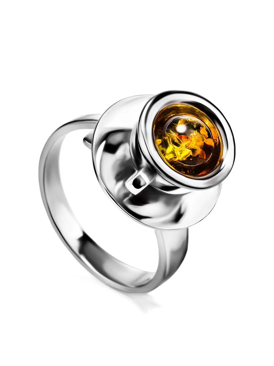 картинка Оригинальное кольцо из серебра и зелёного янтаря Hasta Barista в онлайн магазине