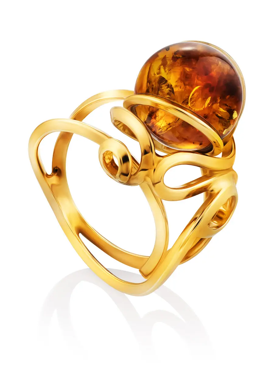 картинка Изящное кольцо из натурального янтаря коньячного цвета «Валенсия» в онлайн магазине
