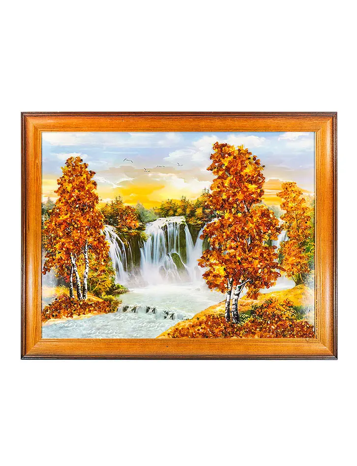 картинка Горизонтальная картина с натуральным янтарём «Бабье лето» 35 см (В) х 45 см (Ш) в онлайн магазине