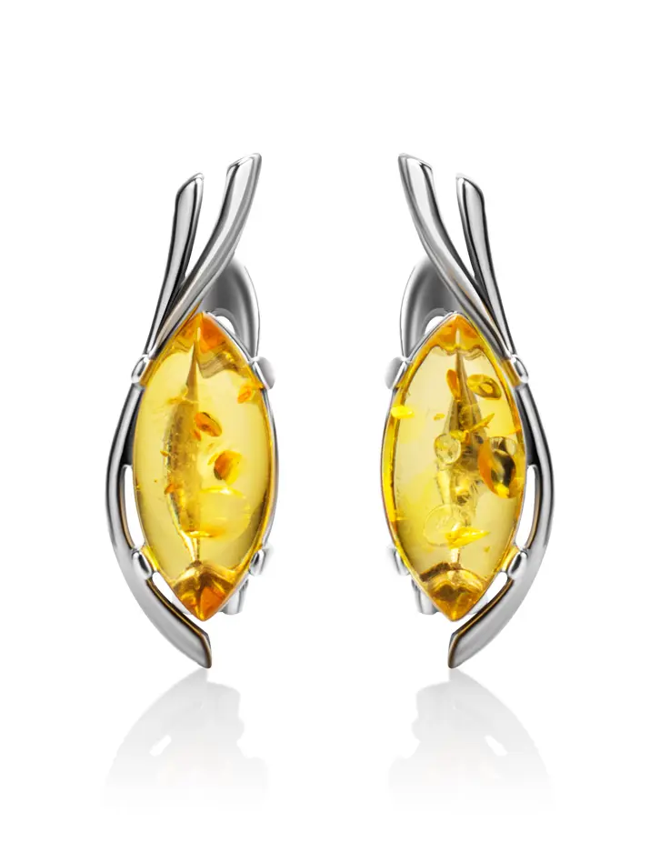 картинка Небольшие серебряные серьги «Ирис» с лимонным янтарем в онлайн магазине