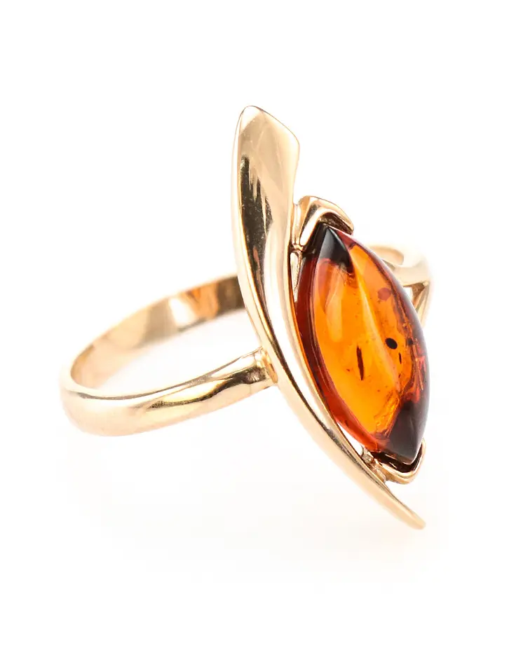 картинка Золотое кольцо с натуральным балтийским коньячным янтарём «Лиана» в онлайн магазине