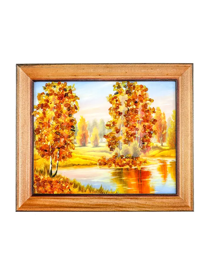 картинка Маленькая картина с натуральным янтарем «Осенняя река» в онлайн магазине