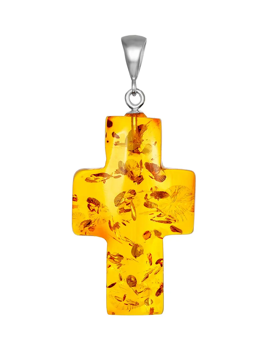 картинка Подвеска «Крестик» из натурального балтийского янтаря коньячного цвета в онлайн магазине