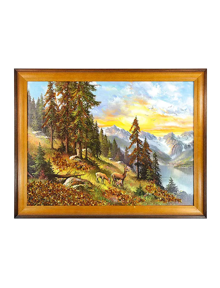 картинка Горизонтальное панно с натуральным янтарем «Альпийский пейзаж» в онлайн магазине