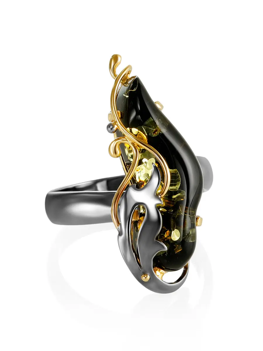 картинка Роскошное кольцо, украшенное цельным зелёным янтарём «Версаль» в онлайн магазине