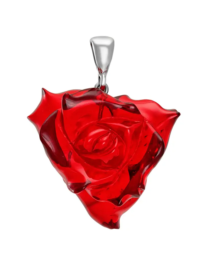 картинка Эффектный кулон-резьба «Пурпурная роза» из натурального колумбийского янтаря в онлайн магазине