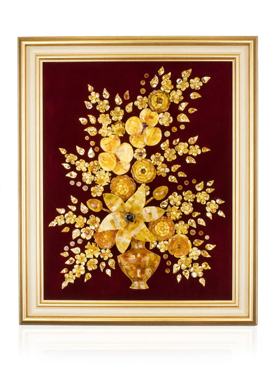 картинка Панно из натурального янтаря на бархате «Букет с орхидеями» в онлайн магазине