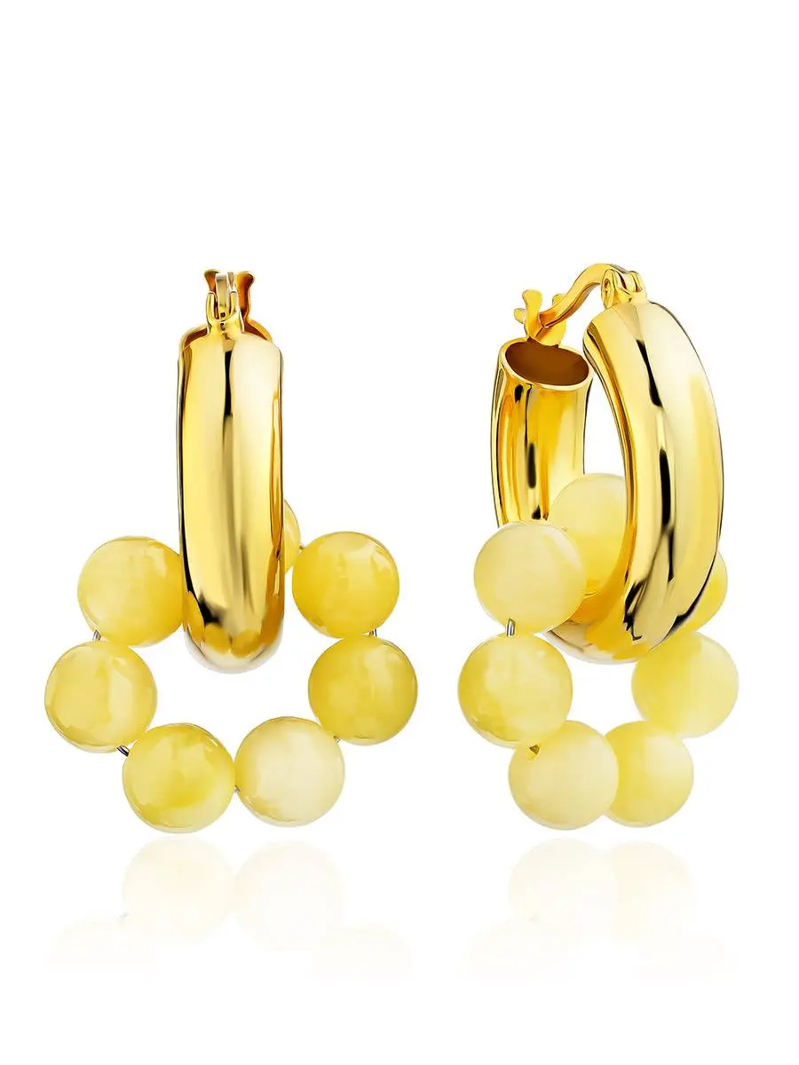 картинка Яркие серьги-кольца Palazzo ifamore™ с медовым янтарём в онлайн магазине