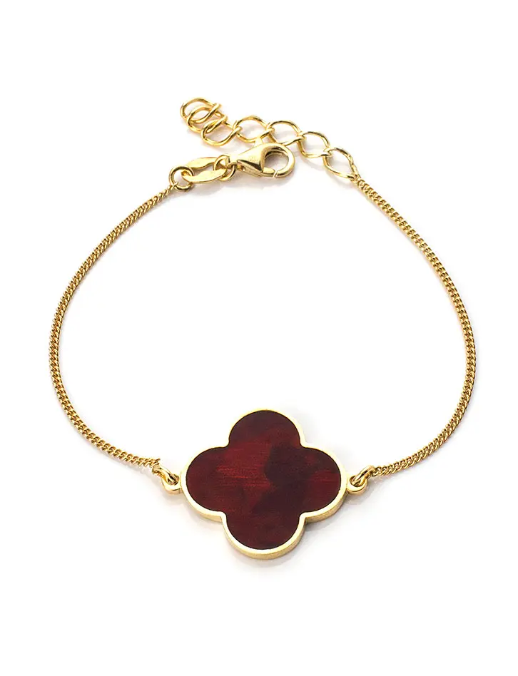 картинка Изысканный позолоченный браслет с натуральным янтарём вишнёвого цвета «Монако». Янтарь® в онлайн магазине