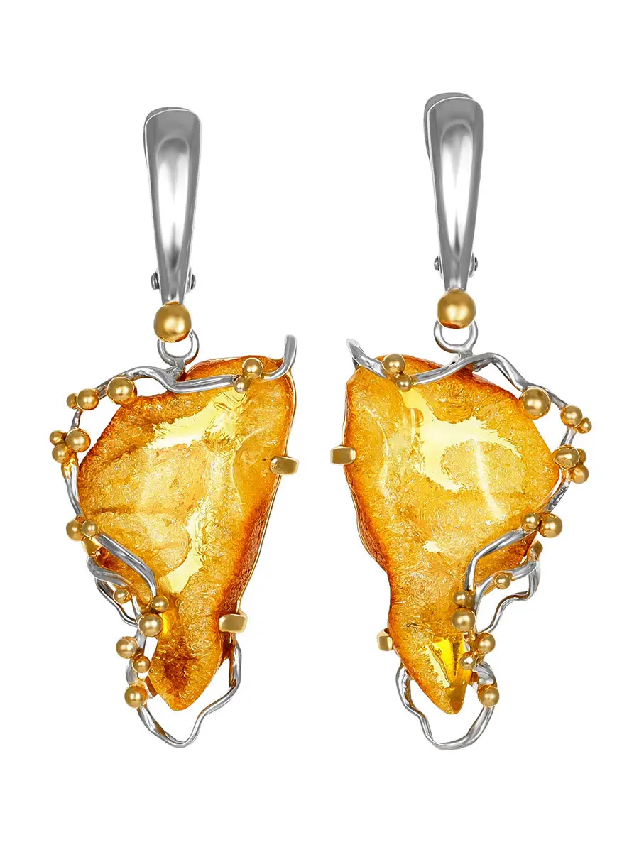 картинка Яркие серьги из серебра с позолотой и лимонного янтаря «Версаль» в онлайн магазине