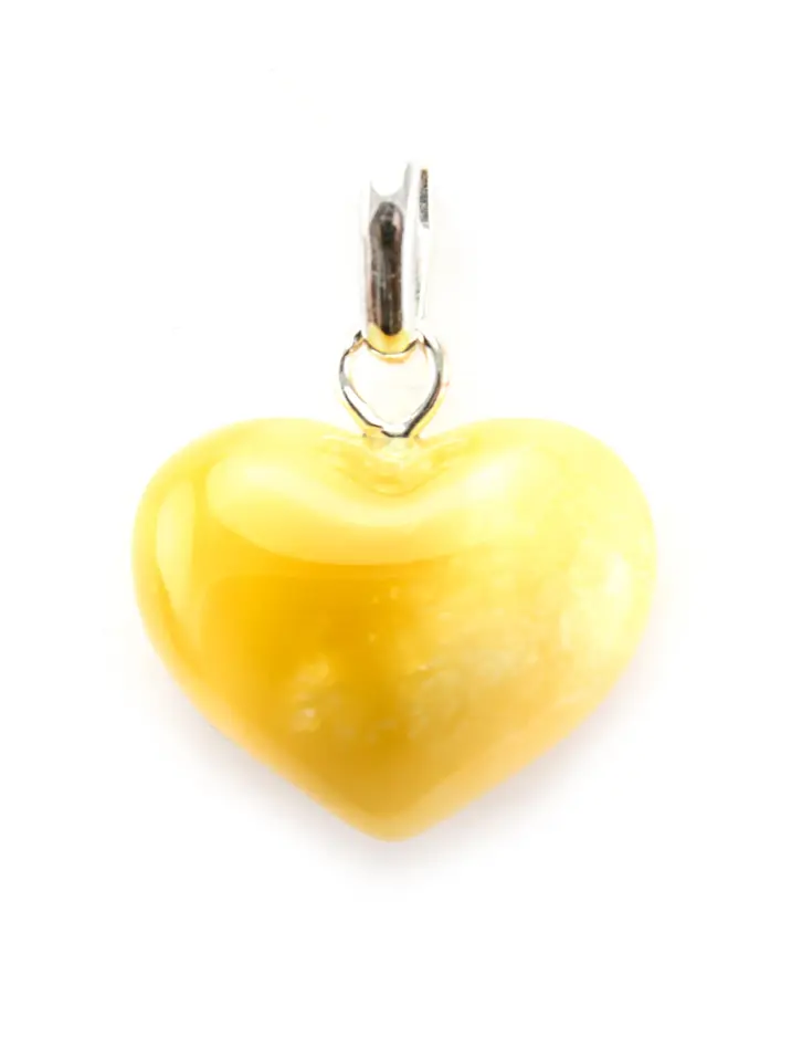 картинка Кулон-сердце из натурального янтаря красивого молочного-медового цвета в онлайн магазине