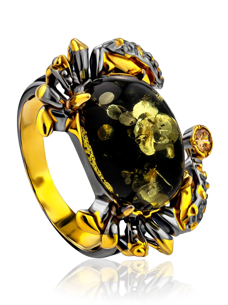 картинка Необычное кольцо из натурального янтаря «Крабик» в онлайн магазине