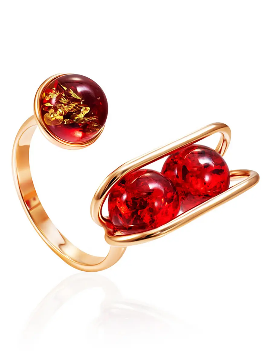 картинка Оригинальное кольцо «Помпиду» с янтарными вставками алого цвета в онлайн магазине
